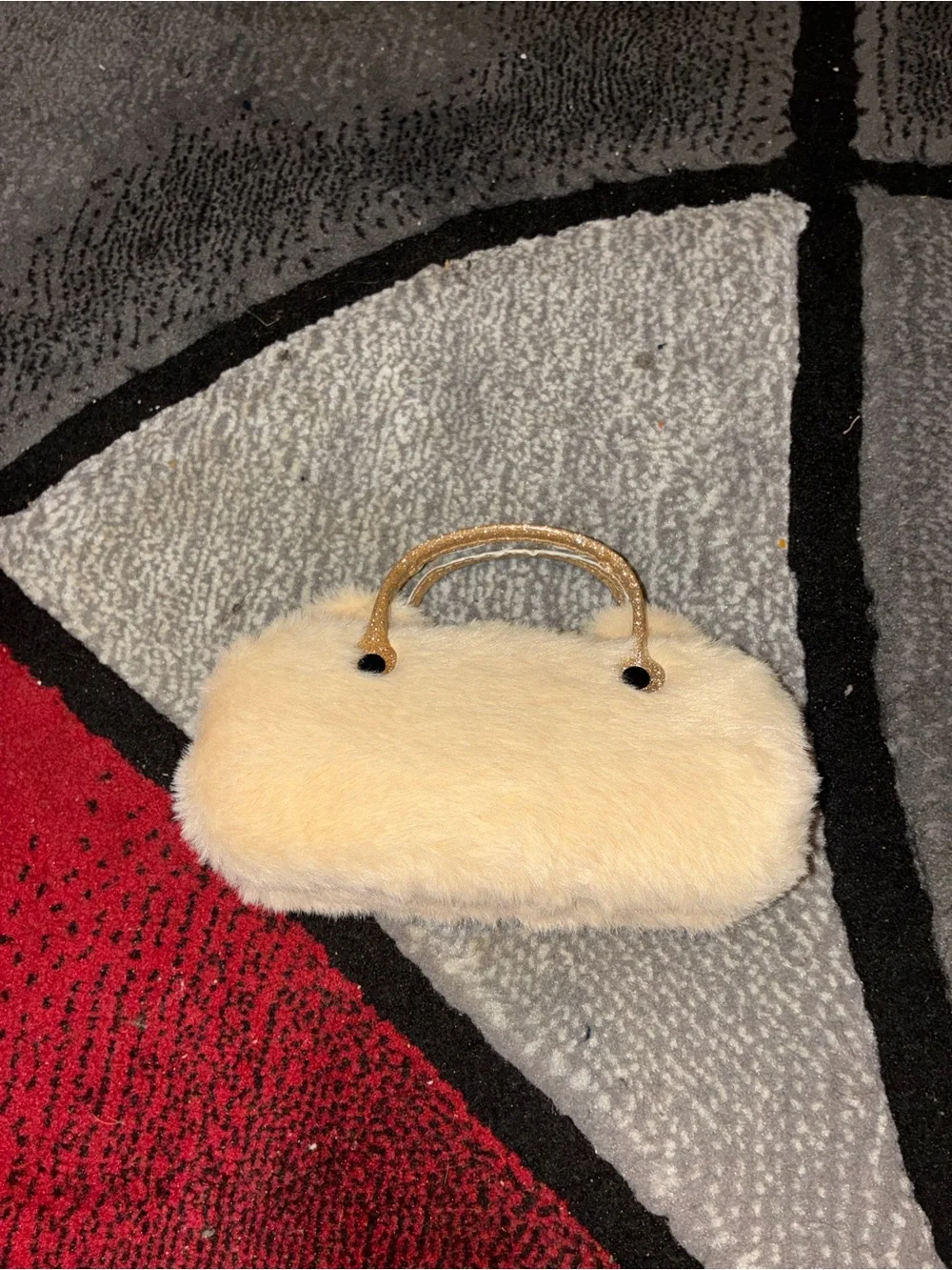 Old Navy Cream Plush Bear Handbag with Gold Face Accent